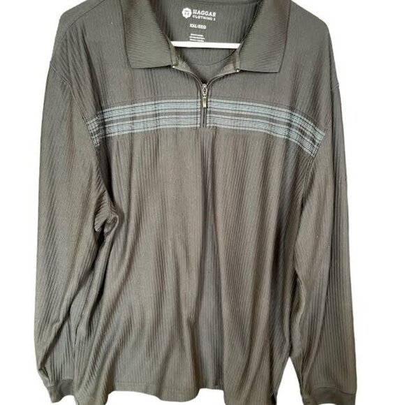 Haggar Men's Long Sleeve Polo Shirt Stretch 1/4 Zip Pullover Black XXL - Picture 2 of 8